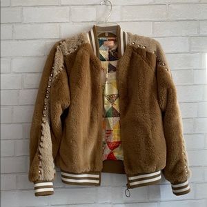Mother The Letterman Fur Jacket Studded